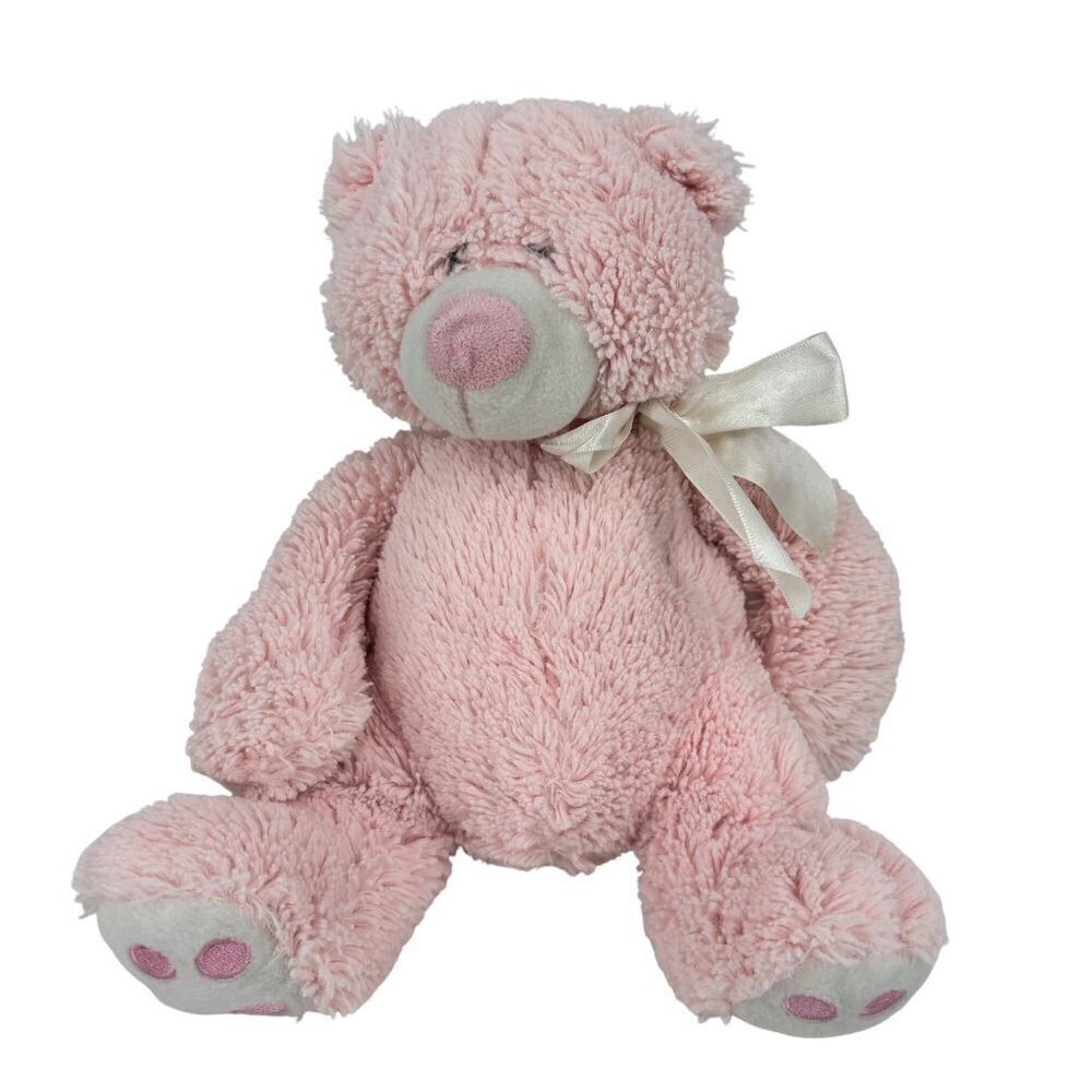 Baby Ganz Teddy Bear Plush Rattle Pink Lovey Toy Embroidered Heart Paw Pint